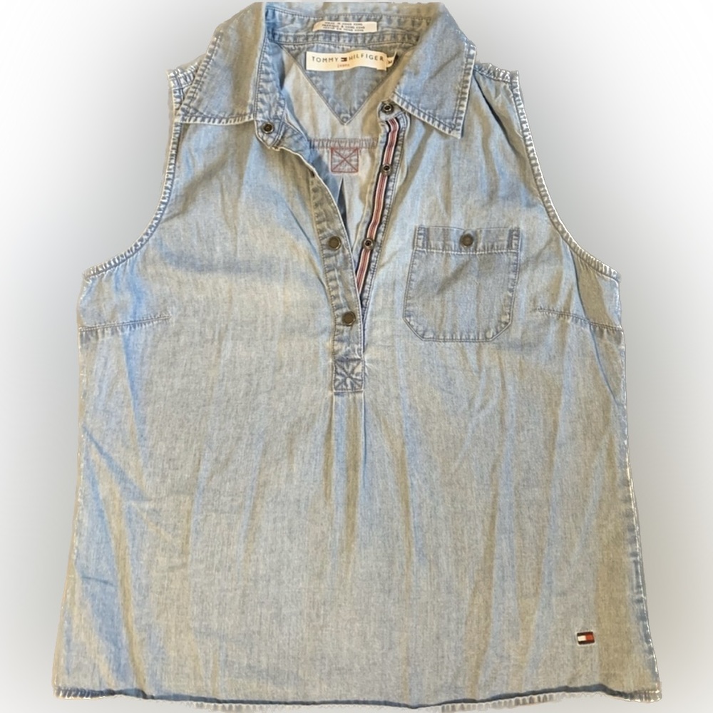 Vintage 90s Tommy Hilfiger Jeans light blue collared tank top M